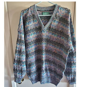Vintage Tundra Canada Multi-color Chevron V-neck 90s Men's Sweater XL
